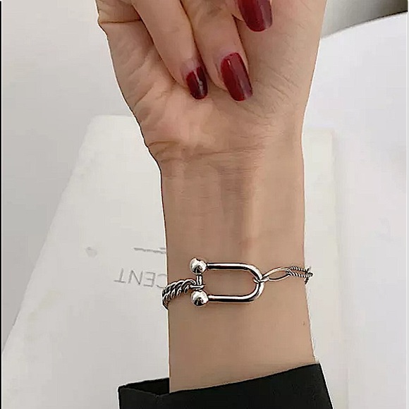 Sterling Silver Horseshoe Chain Link Bracelet - Picture 2 of 7